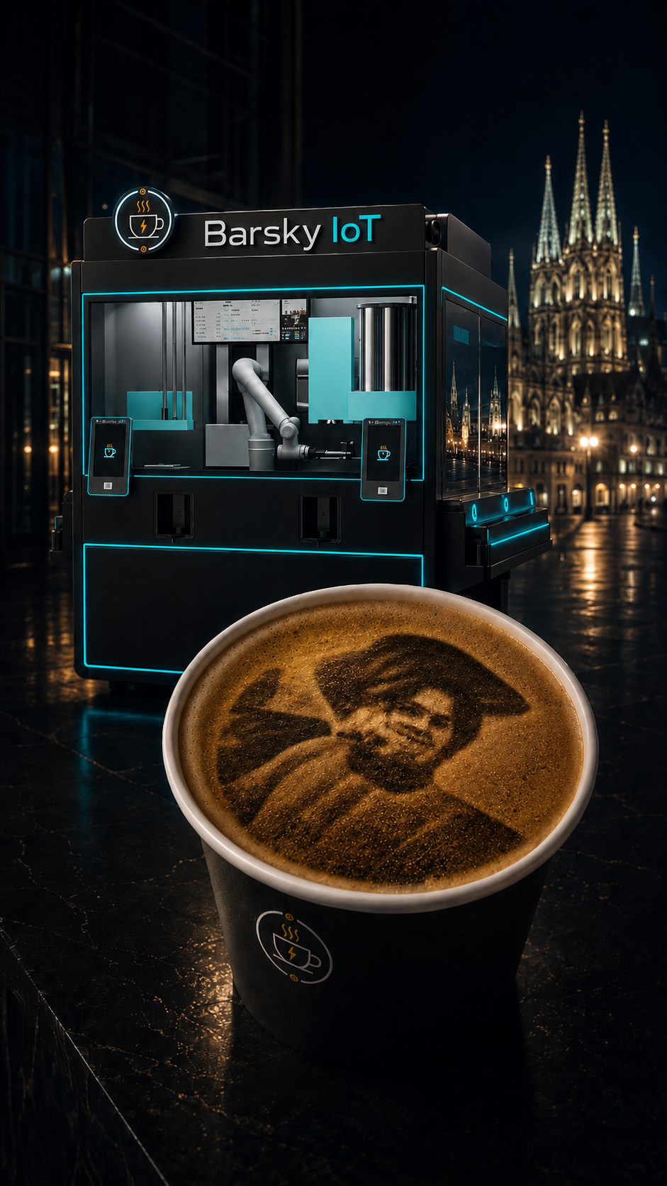 Personalized coffee art created as part of the Barsky IoT Coffee experience